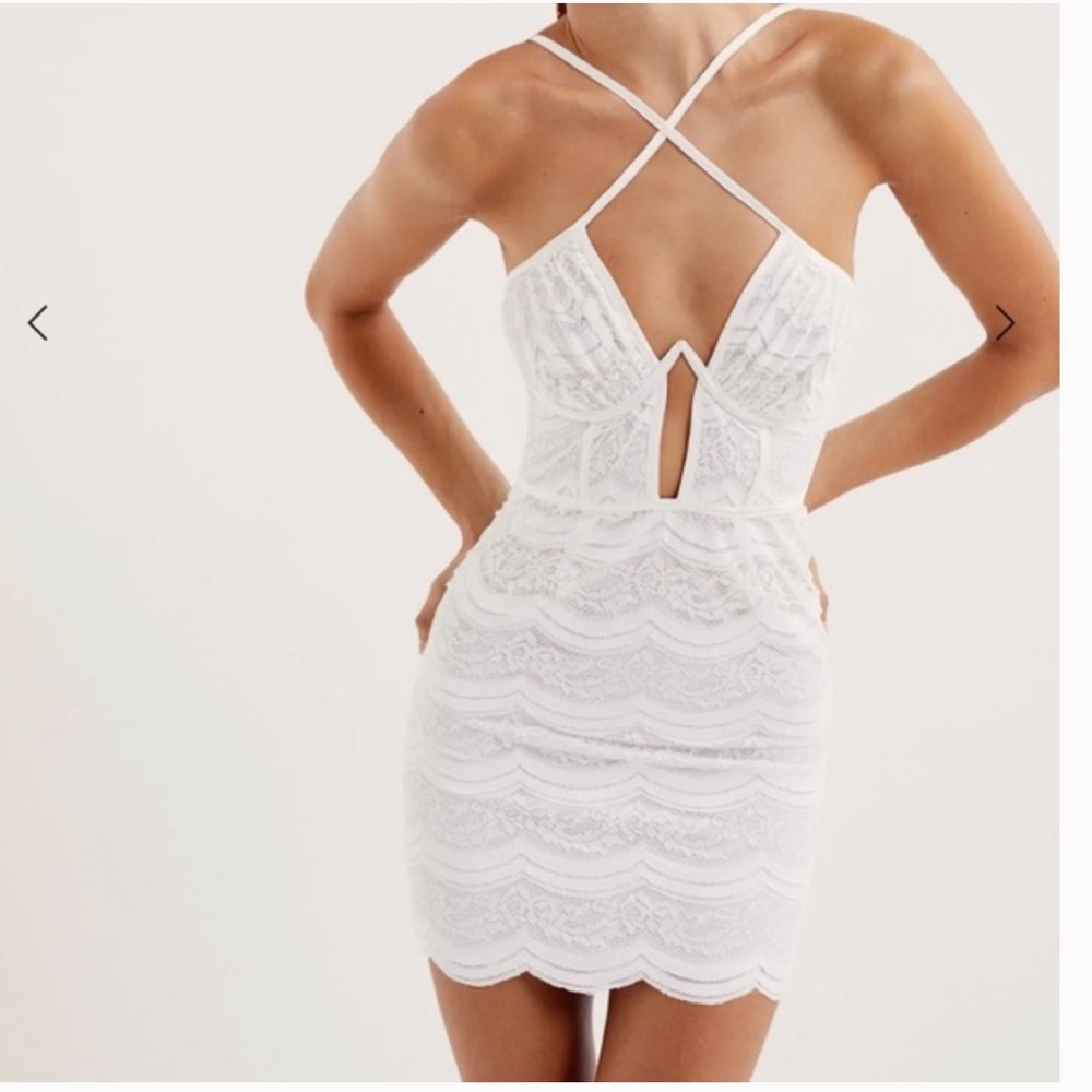 NWT For Love & Lemons Mimi Mini White Lace Dress - Size Large